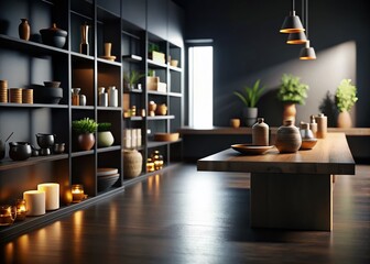 Minimalistic Black Space with Flat Surface for Product and Art Display