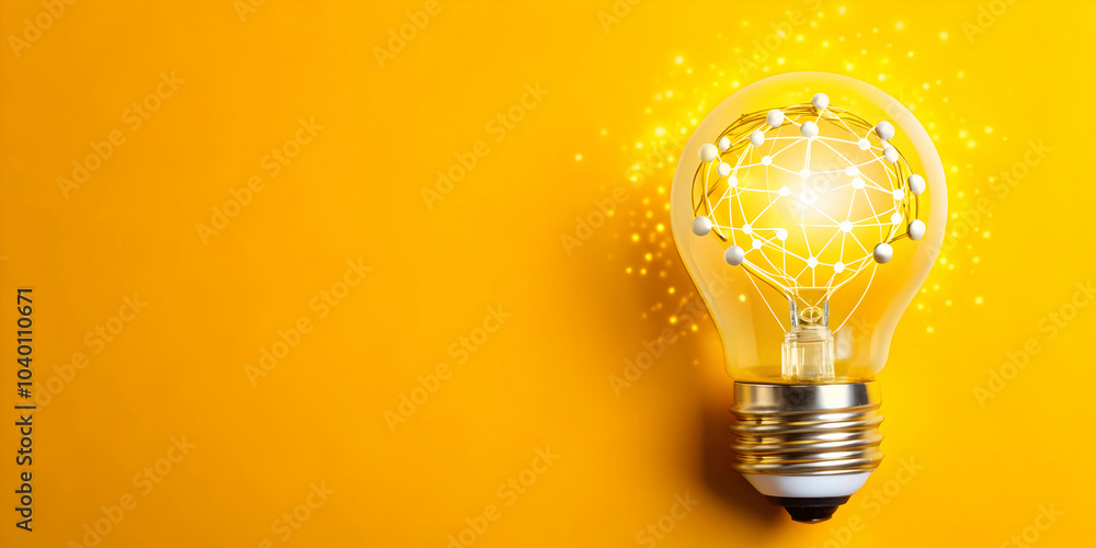 Poster plain yellow background ai light bulb symbol innovative ideas powered by ai in business generous cop