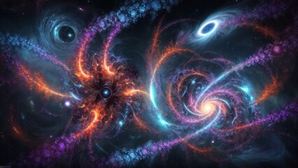 An abstract cosmic scene with swirling nebulae and glowing energy flows. Perfect for space-themed designs and science fiction visuals