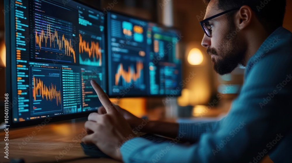 Poster analyst working with business analytics and data management system on computer, make a report with k