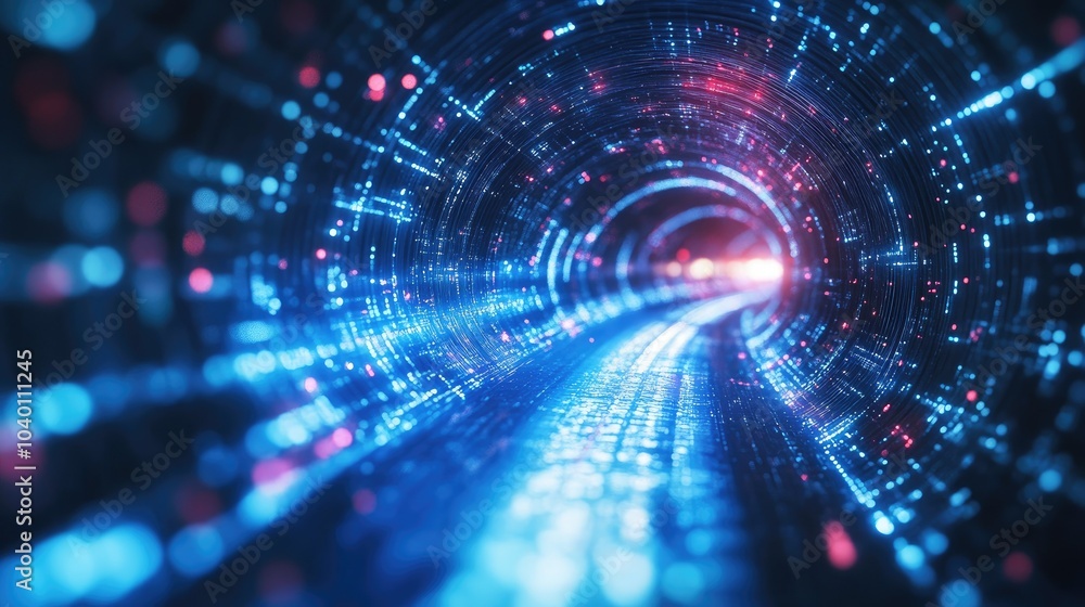 Poster Abstract digital tunnel with glowing data streams, perfect for tech process visuals.