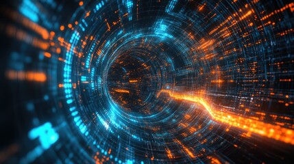 Fototapeta premium Abstract digital tunnel with glowing data streams, perfect for tech process visuals.