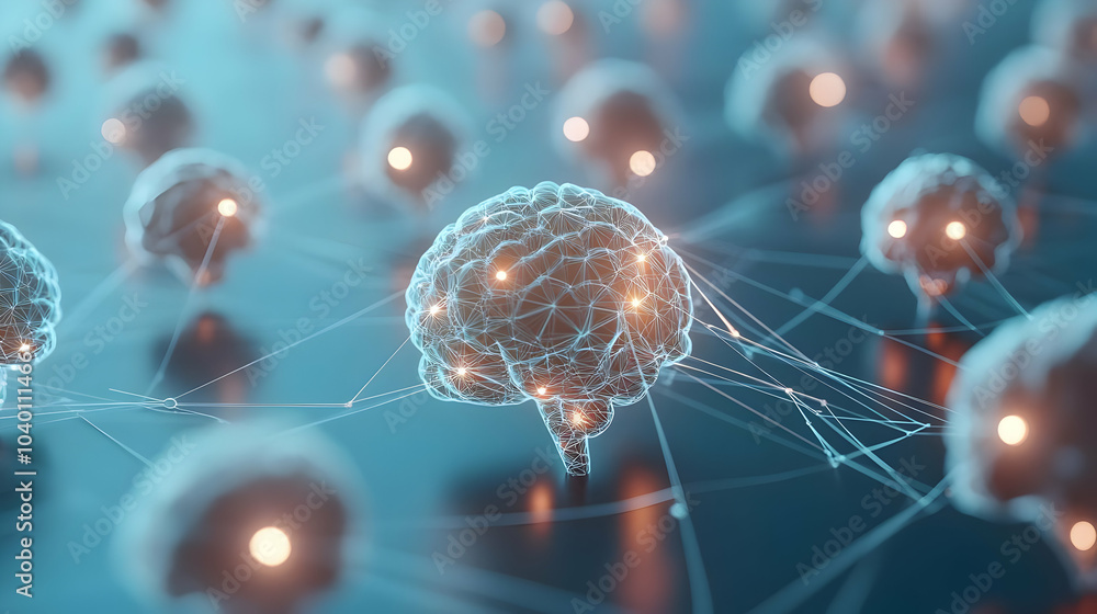 Poster 3d neuro linked esg sentiment analysis close up neural implant brain tissue people sharing esg senti