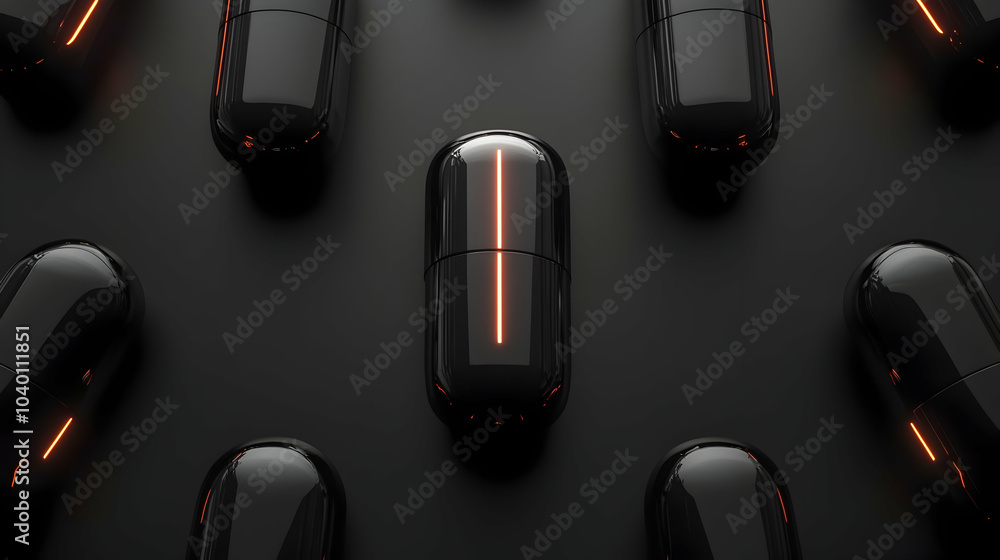 Poster top view of symmetrically arranged colorful capsules on a light background