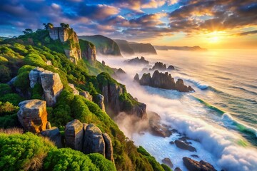 Misty Cliff Scenery - Animated Virtual Background for 4K Product Photography and Scenic Displays