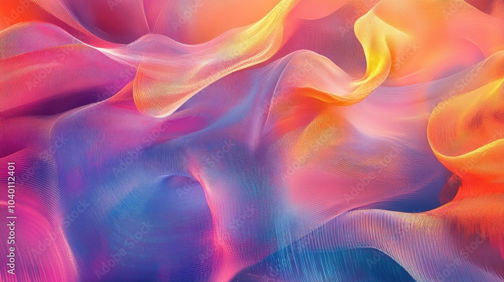 Poster abstract holographic designs with flowing data streams on a digital backdrop.