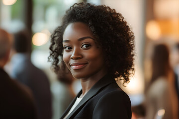 African American woman working as a public relations officer at an event, People photography