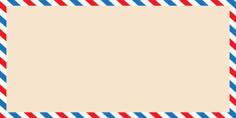 Obraz premium Vintage airmail envelope frame. Empty blank. Retro air mail postcard with diagonal blue and red stripes