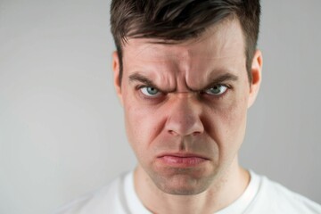 Obraz premium Furious expression of an attractive young man with intense anger, isolated in a studio setting against a neutral backdrop