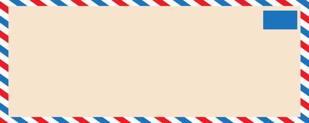 Obraz premium Vintage airmail envelope frame. Empty blank. Retro air mail postcard with diagonal blue and red stripes