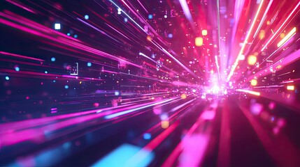 Fototapeta premium Abstract light streaks and geometric shapes in motion on a futuristic tech background.