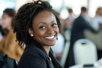 African American woman working as a public relations officer at an event, People photography
