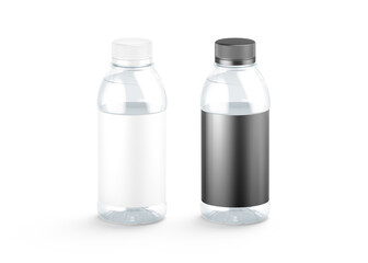 Blank 16 oz plastic water bottle black and white label mockup