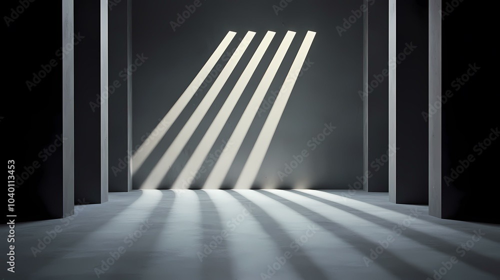 Poster the image shows a room with four pillars on either side and light shining through the ceiling illumi