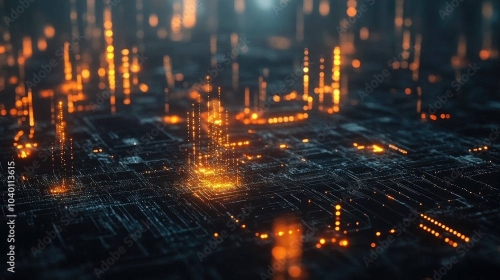 Aufkleber abstract polygonal data network glowing on a dark futuristic tech background.