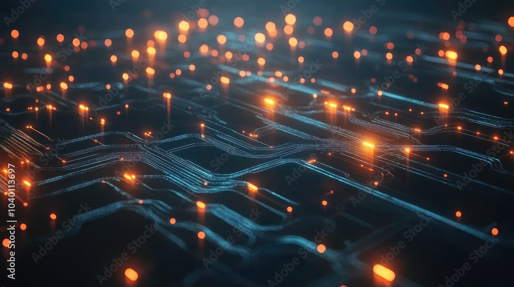 Aufkleber abstract polygonal data network glowing on a dark futuristic tech background.