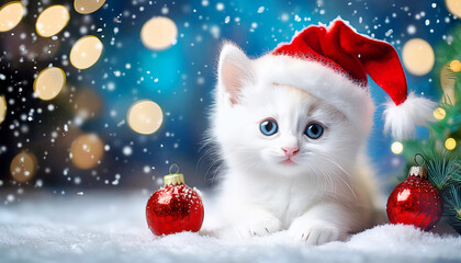 cat and christmas tree