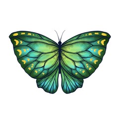 Butterfly Watercolor Hand Drawn Illustration. Illustration Isolated on White Background for Design, Print or Background. Green Butterfly
