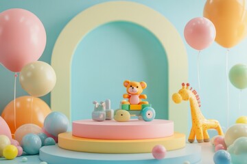 Obraz premium childlish styled, toys and balloons around colorful