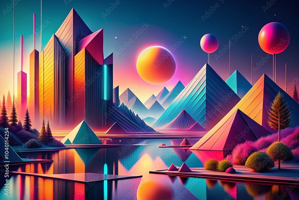 Aufkleber modern abstract landscape with color gradient and geometric shapes for futuristic design