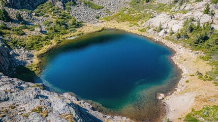 Fototapeta premium Aerial view of a quiet mountain lake in the Pacific Northwest, leaving room for copy.