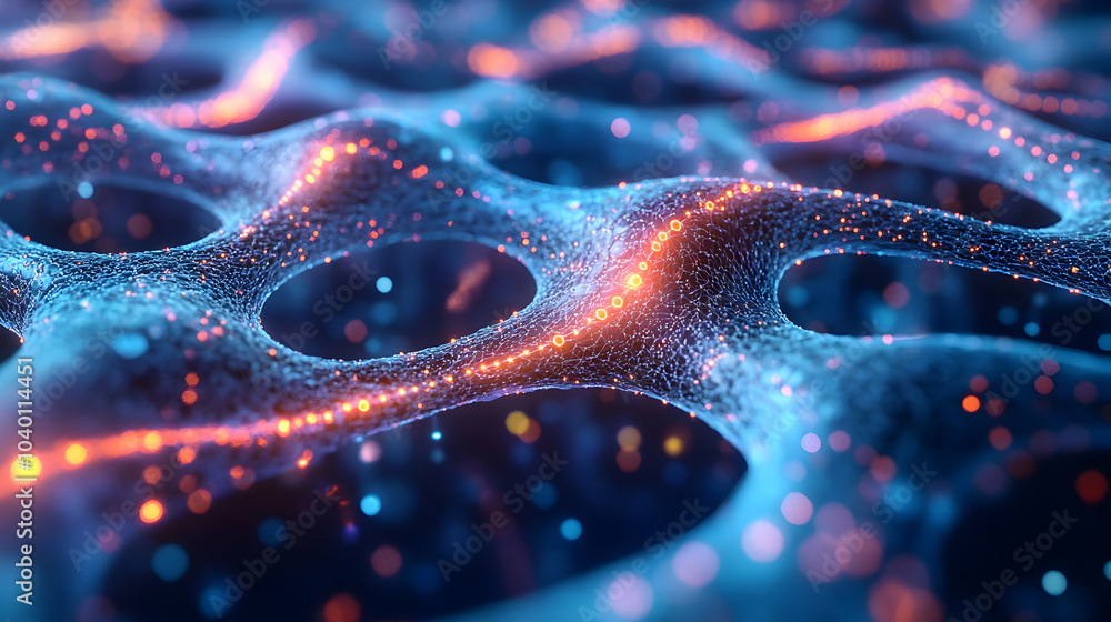 Poster 3d visualization of dna strands interconnected with neural networks, symbolizing genetic and cogniti
