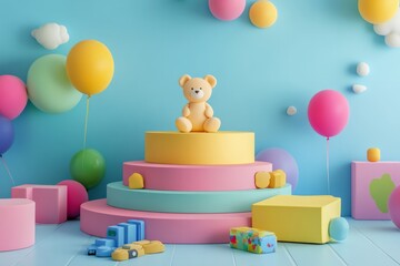 childlish styled, toys and balloons around colorful