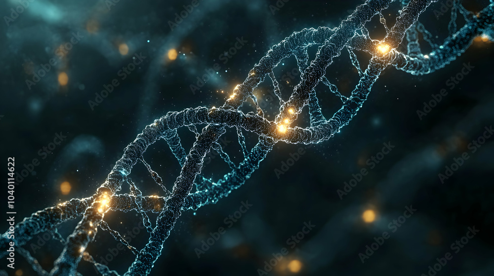 Poster abstract visualization of intertwined molecular dna strands with colorful patterns and textures