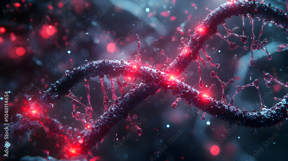 Aufkleber 3d rendering of a dna double helix surrounded by neural connections in a scientific visualization