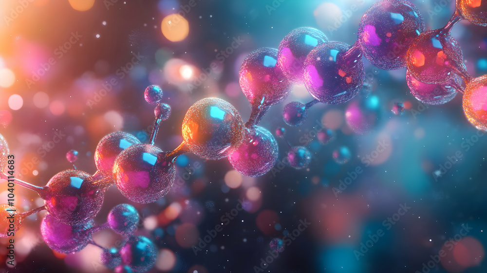 Poster abstract molecular design illustrating antioxidants preventing cellular damage with vibrant colors a