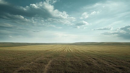 Aerial view of the Great Plains with fields stretching to the horizon, leaving room for copy.