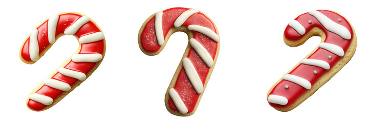Set of a classic candy cane-shaped Christmas cookie isolated on transparent background
