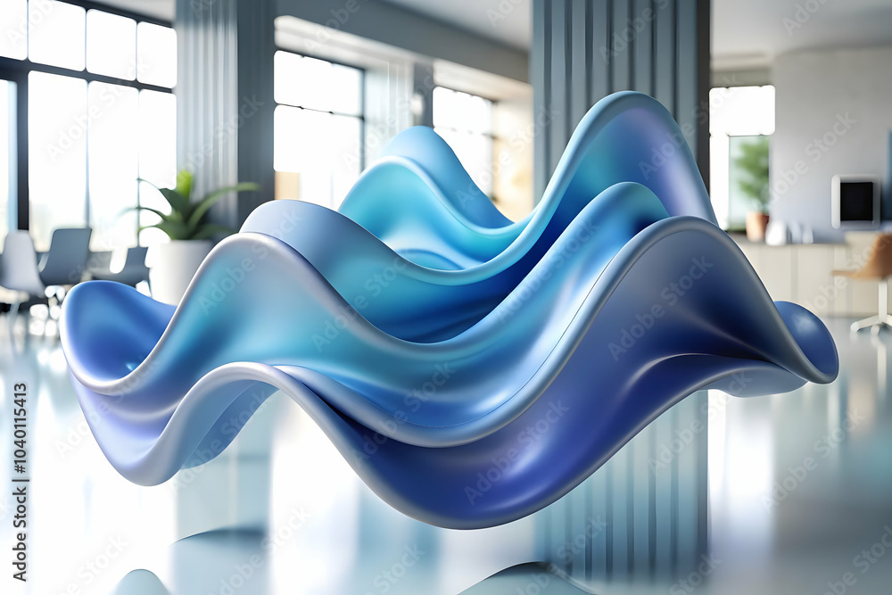 Aufkleber soft abstract data waves over business meeting scene | gentle flowing symbols signifying data integr