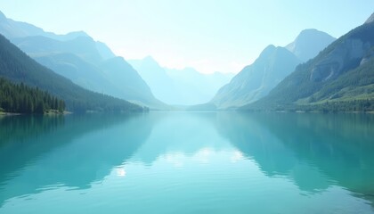 Fototapeta premium Tranquil mountain lake under a clear sky