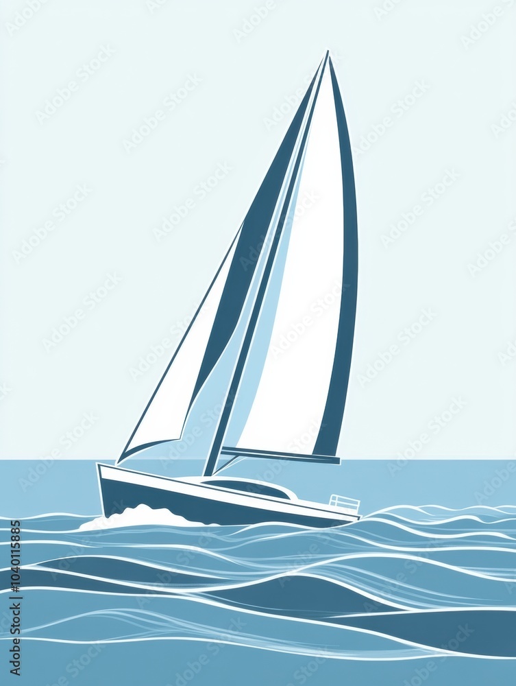 Poster the sailboat moves gracefully across smooth water, capturing the tranquility of open seas under a cl