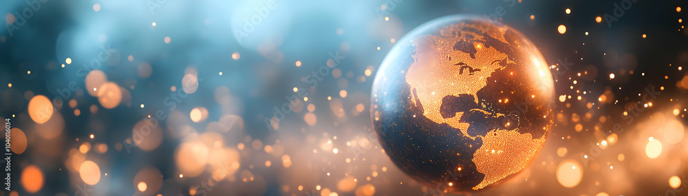 Poster abstract globe bokeh effect soft focused global commerce symbolizing buying revenue rotating camera 
