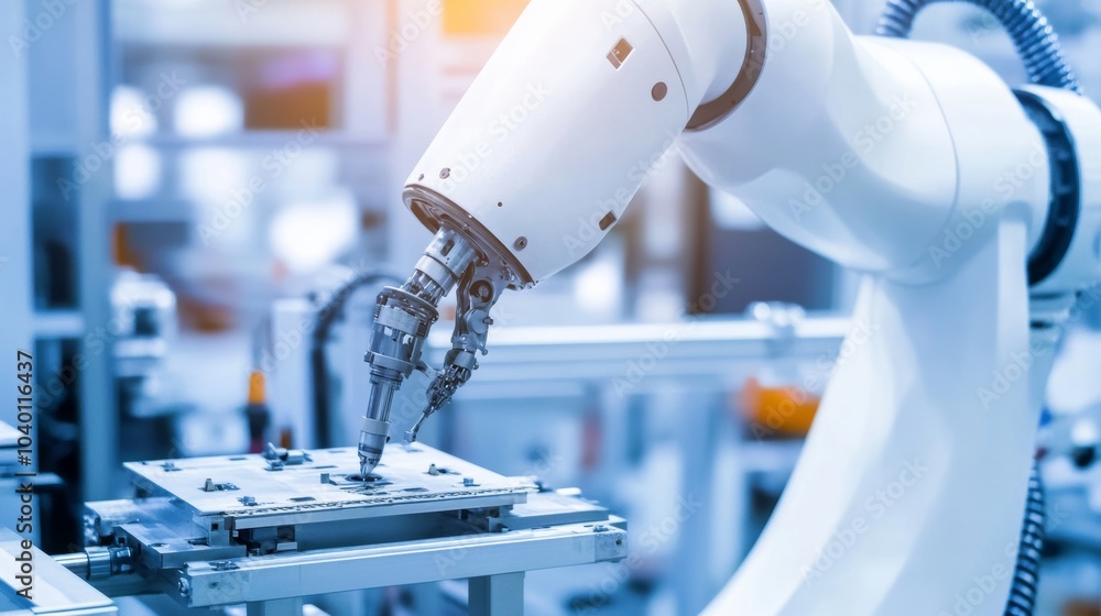 Poster A robot inspecting high-tech aerospace components in a precision engineering workshop with advanced measuring tools, clean and detailed environment, Engineering-tech style