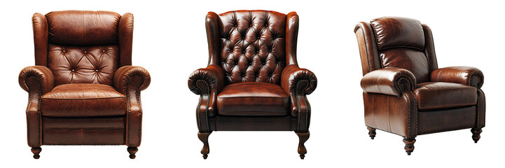 Set of a classic leather recliner isolated on transparent background (2)