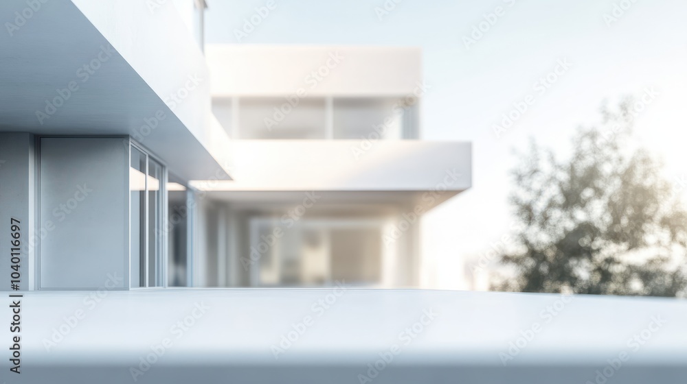 Poster blurred empty white modern terrace building background for product display or key visual layout mont