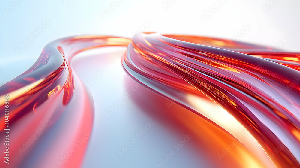 Poster 3d glossy light trails streaking across plain white background with significant copy space for innov