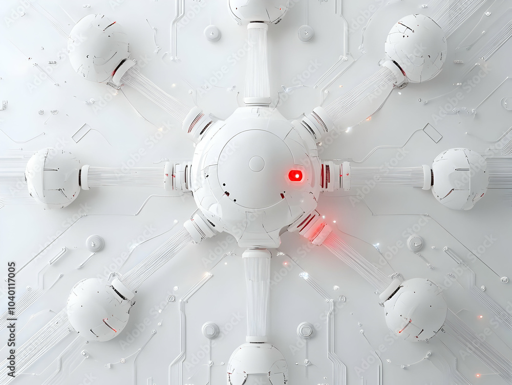 Poster flat cognitive enhancement nanobots concept macro view of white nanobots interacting to suggest impr
