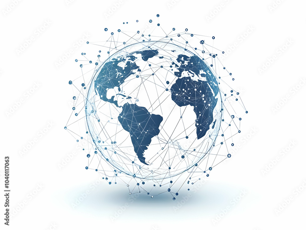 Aufkleber flat flying globe network lines concept - glowing globe with network lines mid air on white backgrou