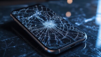 Cracked Smartphone Screen Close-Up