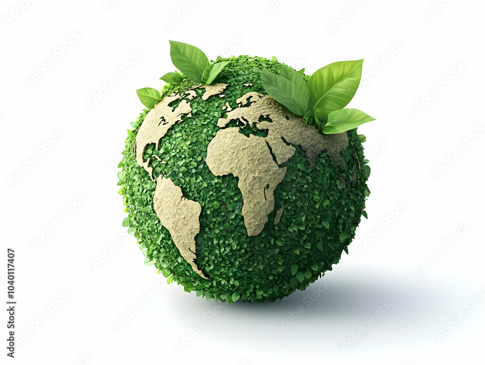 Poster flat floating globe with leaf graphic - emphasizing environmental focus in esg discussions - minimal
