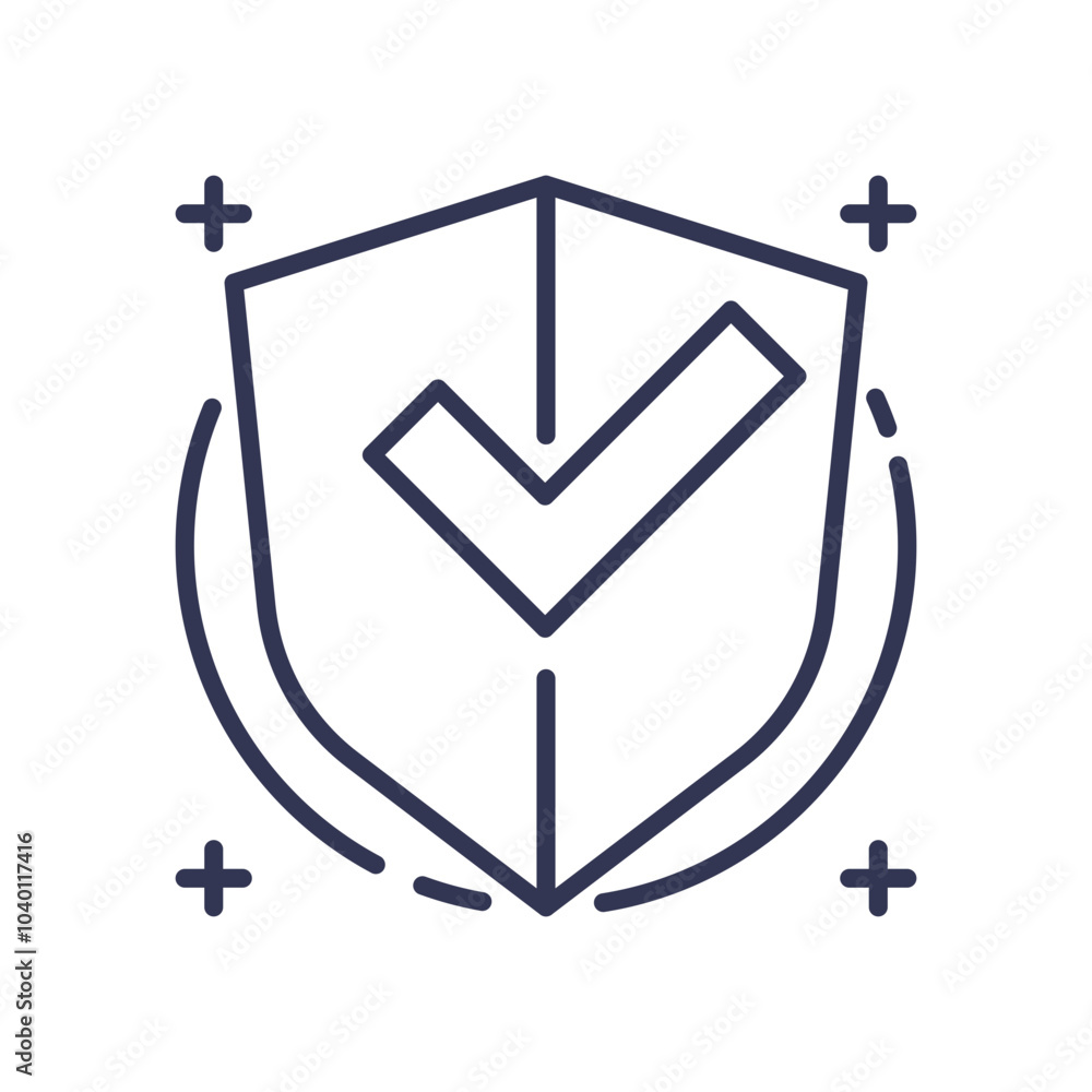 Poster shield with checkmark symbolizes product integrity and security.
