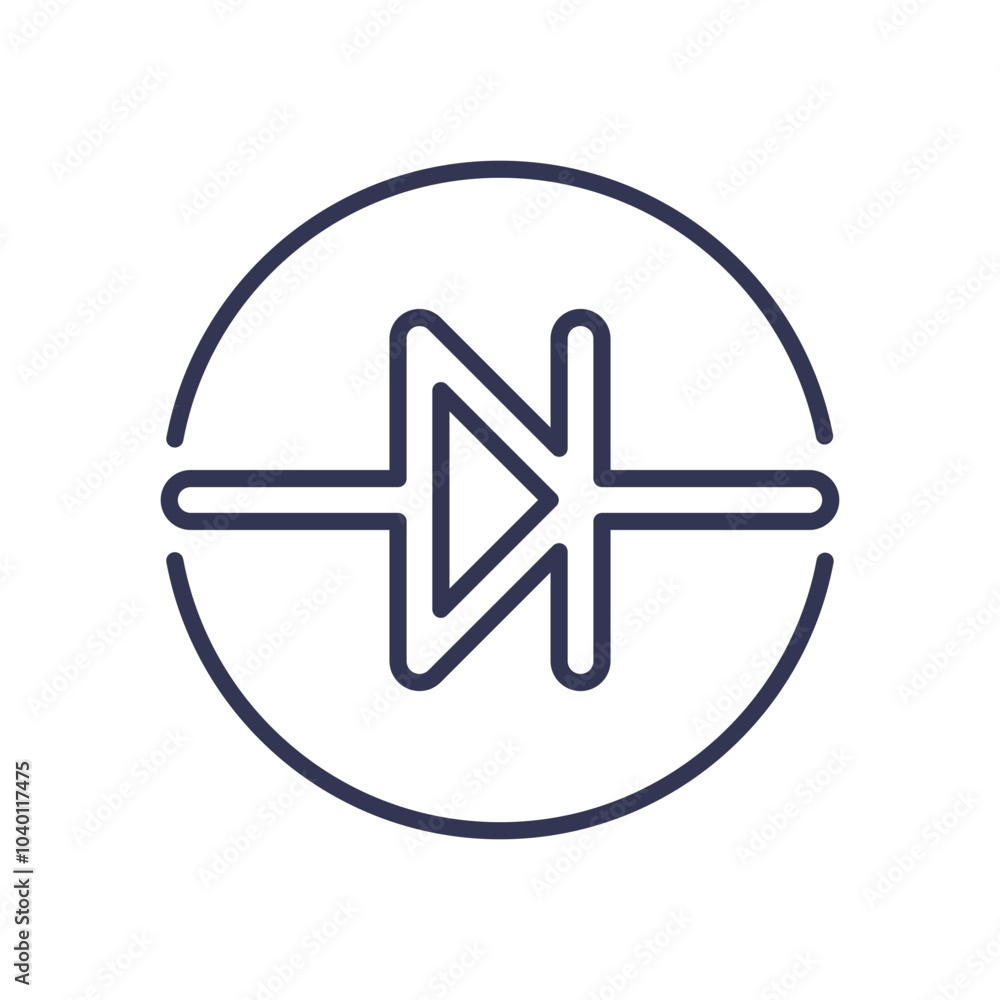 Poster diode symbol in a circle, representing current direction and flow control.