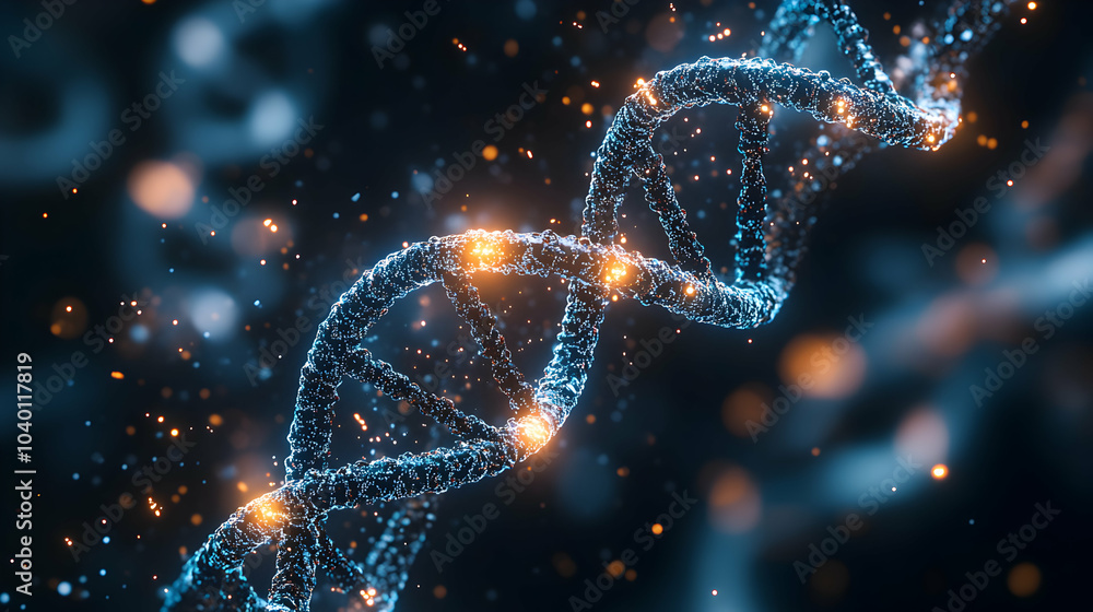 Poster intricate dna double helix with neural network connections symbolizing genetic and artificial intell