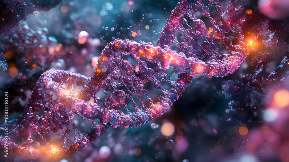 Poster intertwined molecular dna and neural networks illustrating the connection between genetics and artif