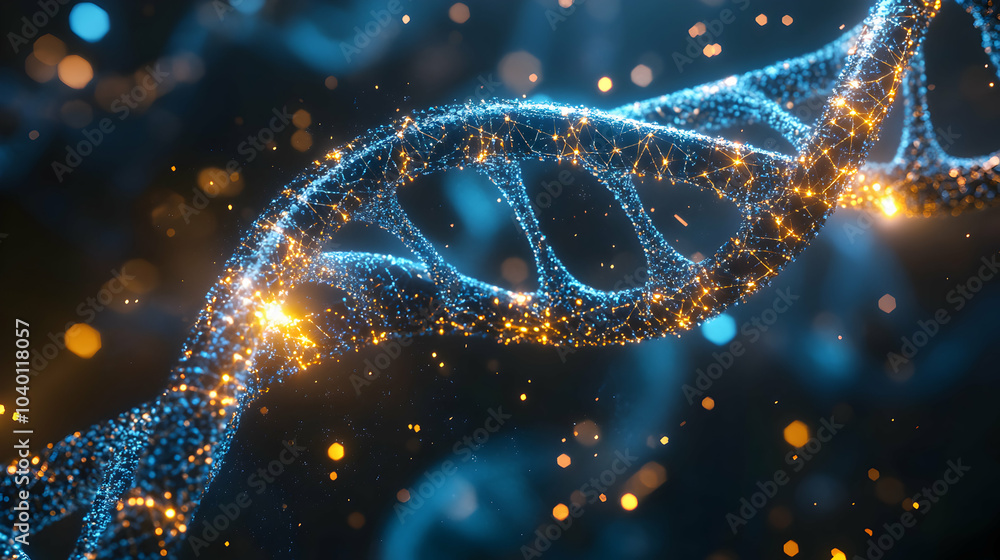 Poster abstract visualization of molecular dna structure combined with neural network elements