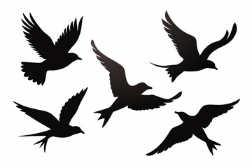 Obraz premium Flock of flying birds silhouette vector, Flying bird black silhouette vector set